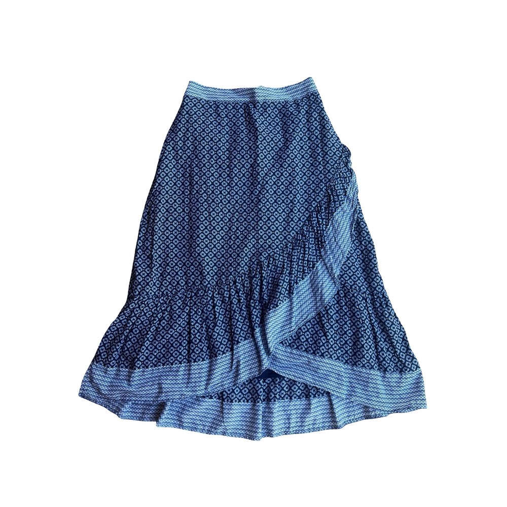 Vineyard Vines Mila Navy Geometric Faux Wrap High-Low Midi Skirt 2R001191 Sz M